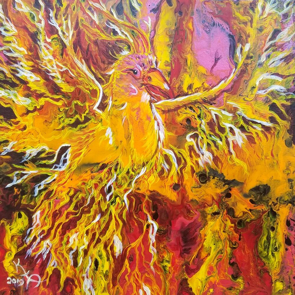 Phoenix in Flight Art Print from my Original Work 12" x 12" Acid Free